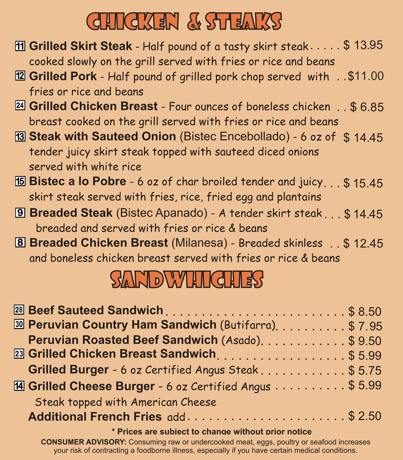 Chicken Grill House Menu